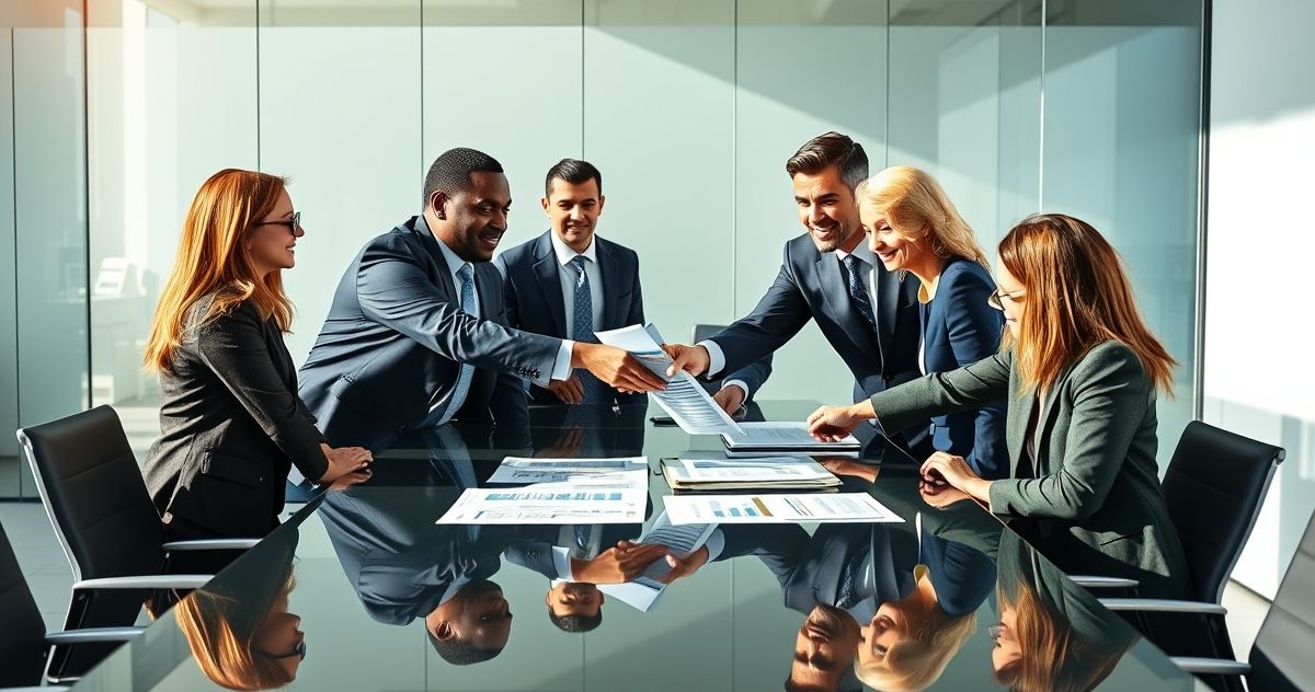 Financial professionals and client shaking hands in a modern office after resolving a bank levy issue