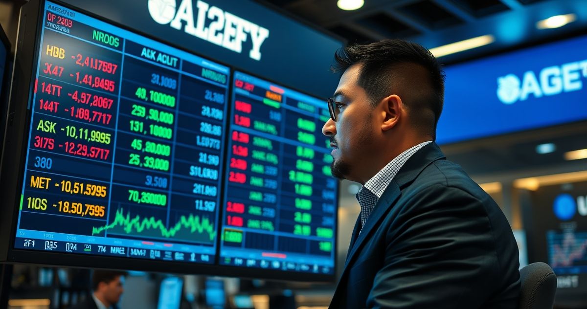 Trader examining bid and ask prices on digital financial displays