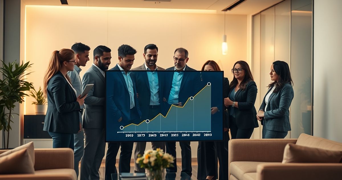 Diverse professionals analyzing a digital timeline graph of tax carryforwards in a modern office setting