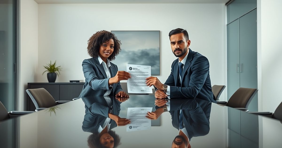 Tax professional presenting IRS Letter 3219 to a client in a modern office setting
