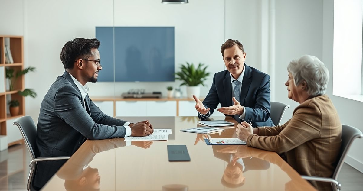 Tax professional advising a client on stopping IRS collection actions in a modern office