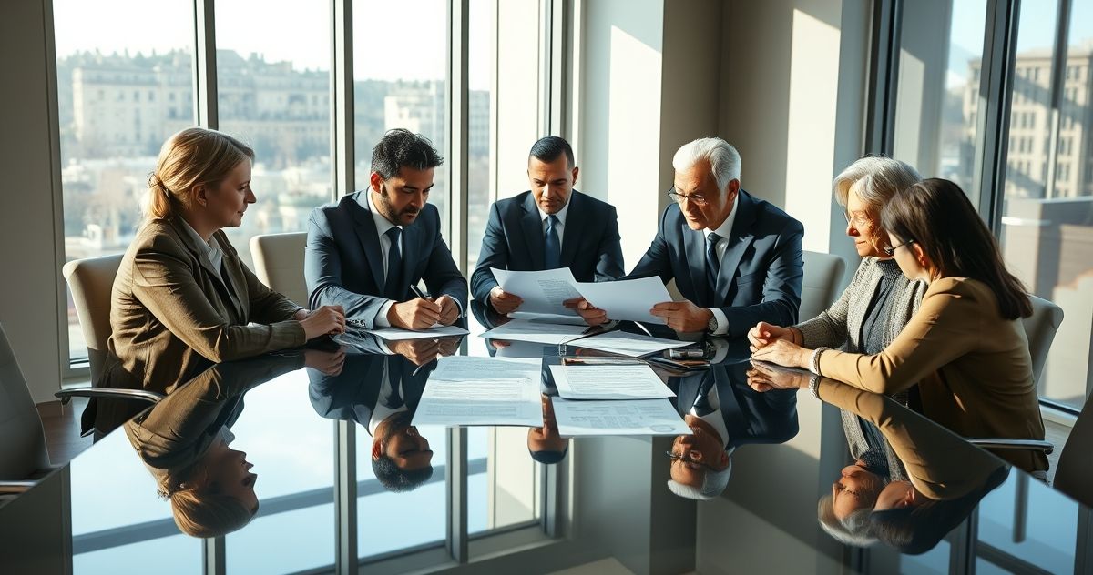 Estate attorney advising family members on managing decedent's estate paperwork