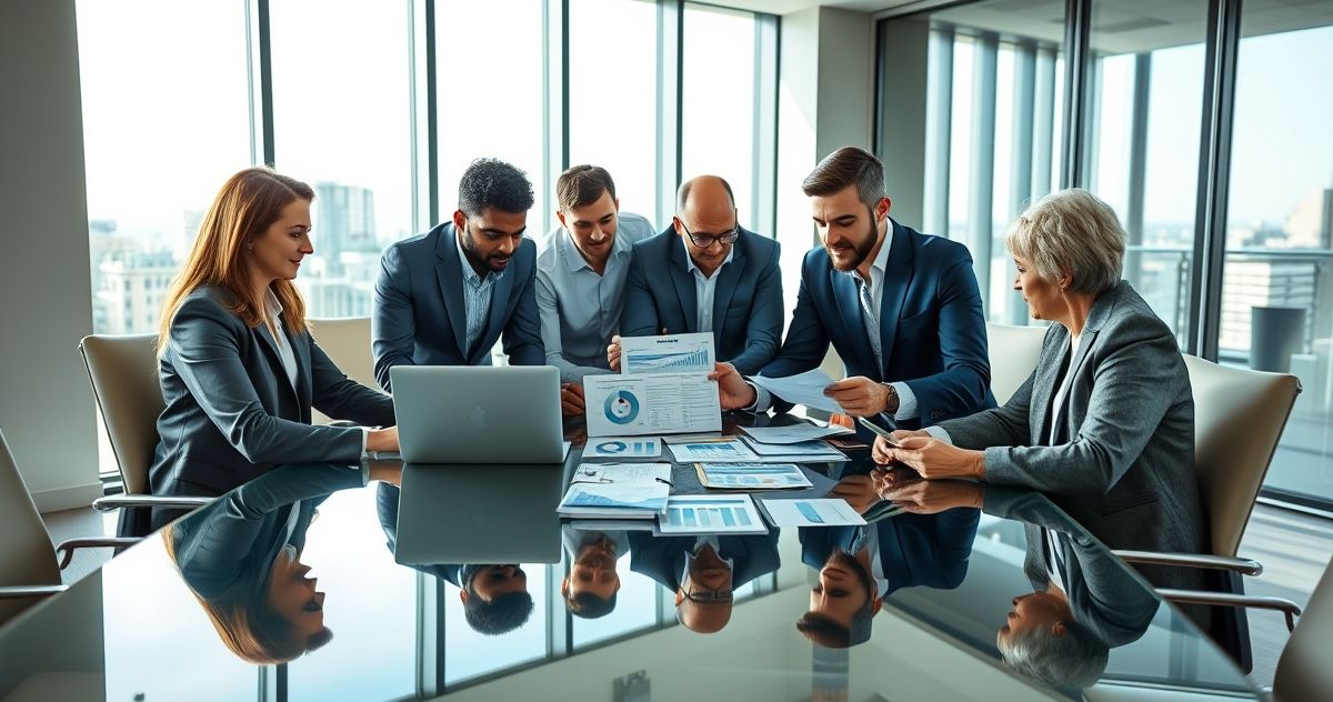 Professional financial advisors consulting with a U S citizen on federal tax requirements in a modern office.