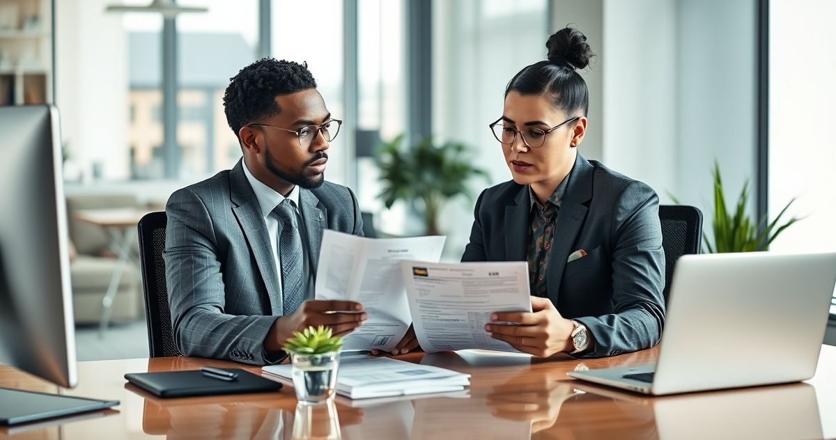 Tax advisor explaining IRS alien tax status to a client in a modern office
