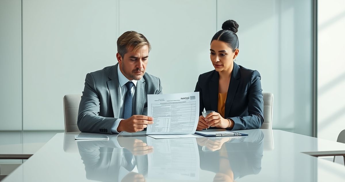 Financial advisor and client discussing IRS Form 433-F in a modern office