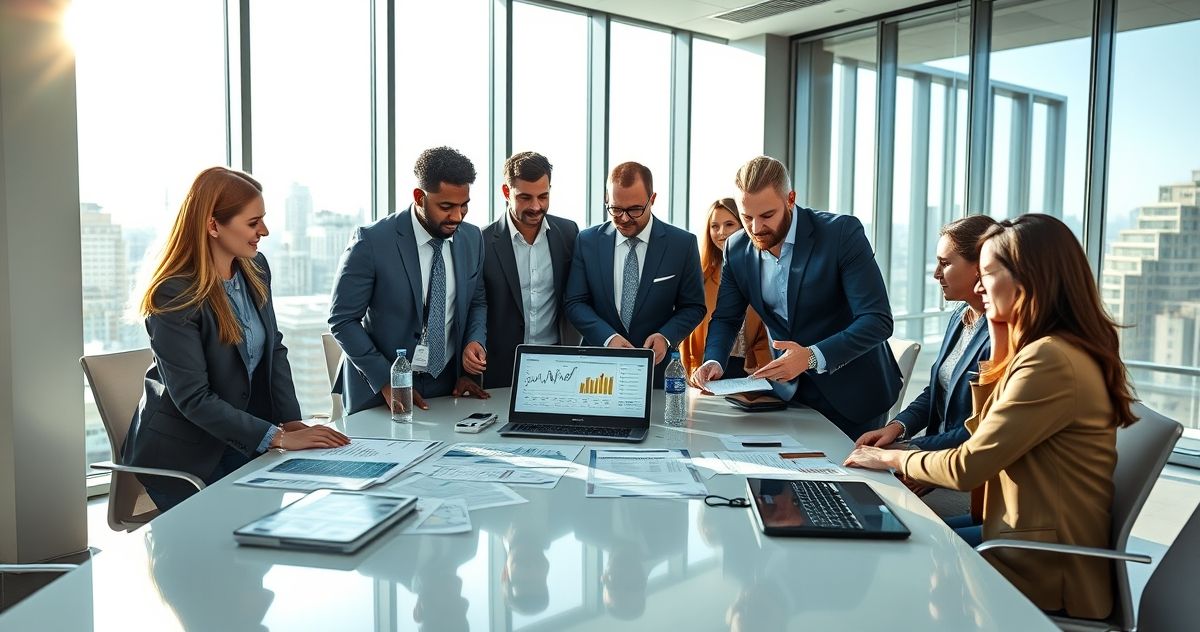 Professionals discussing crowdfunding tax details in a modern office