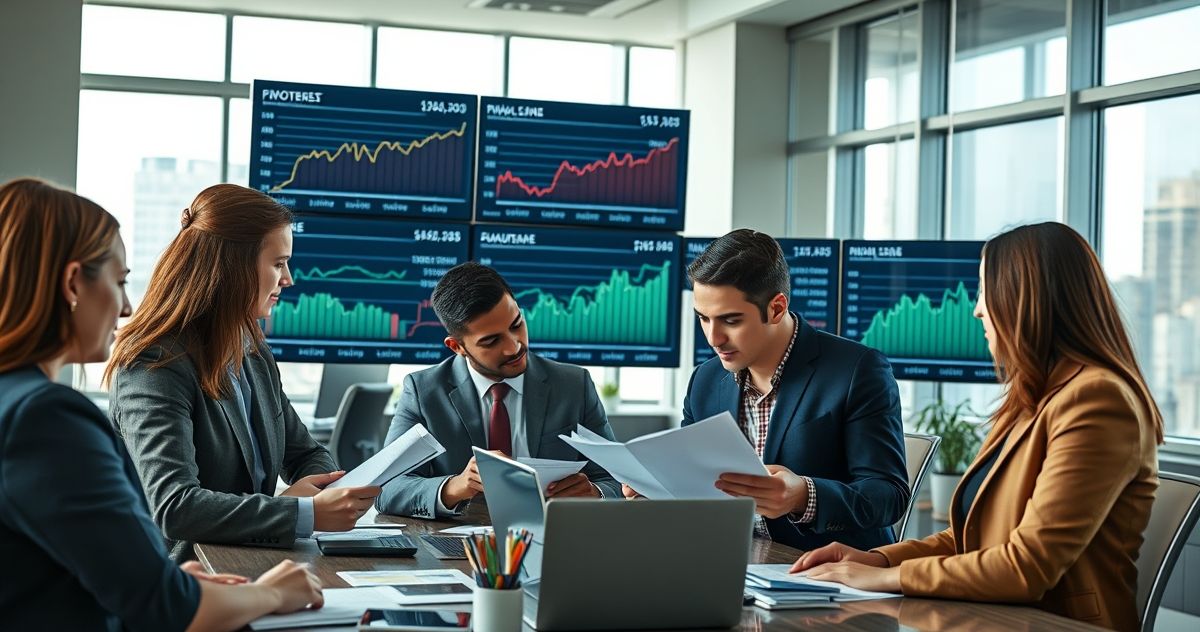 Diverse financial professionals analyzing documents and digital data representing unearned income