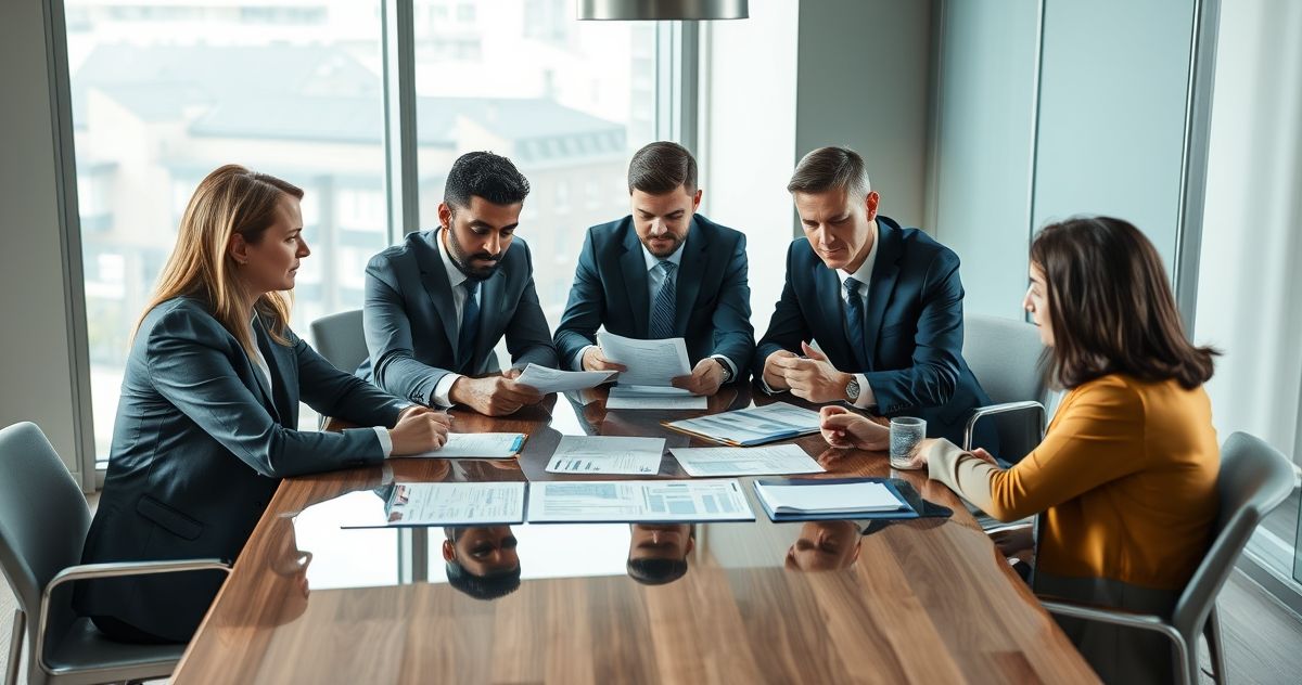 Financial advisors and client discussing offshore account disclosure around a conference table