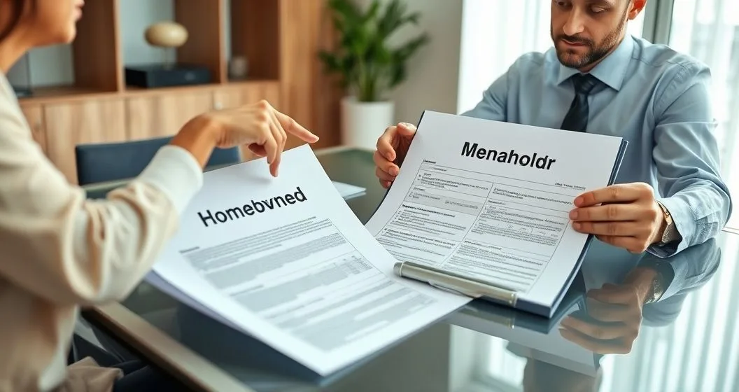 Homeowner points to name on property deed while a tax advisor reviews a mortgage statement in a modern office
