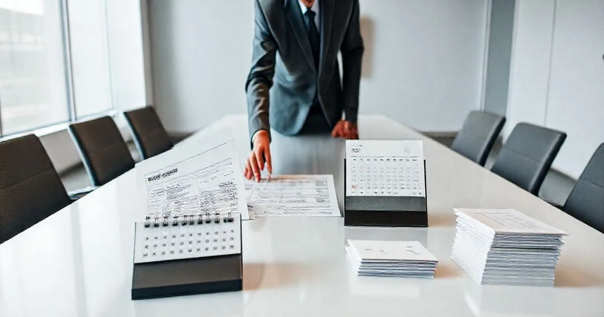 Advisor pointing to an IRS tax bill and a stamped notice on a table with a calendar and overdue invoices symbolizing accruing penalties
