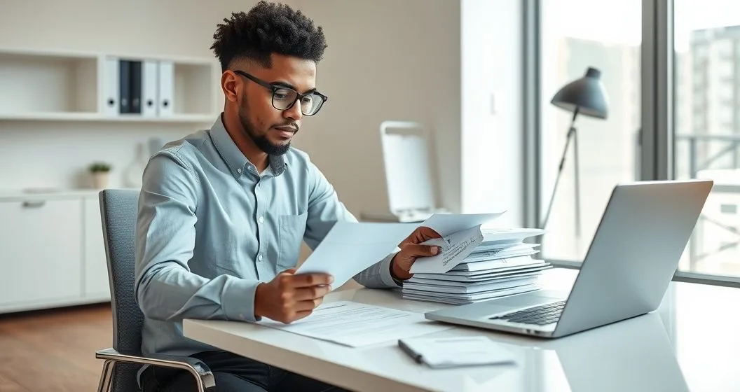 Tax professional organizing requested records, scanning documents into a PDF and preparing a labeled envelope for timely submission