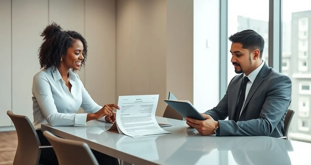 Client and advisor reviewing and documenting a collection letter at a conference table.