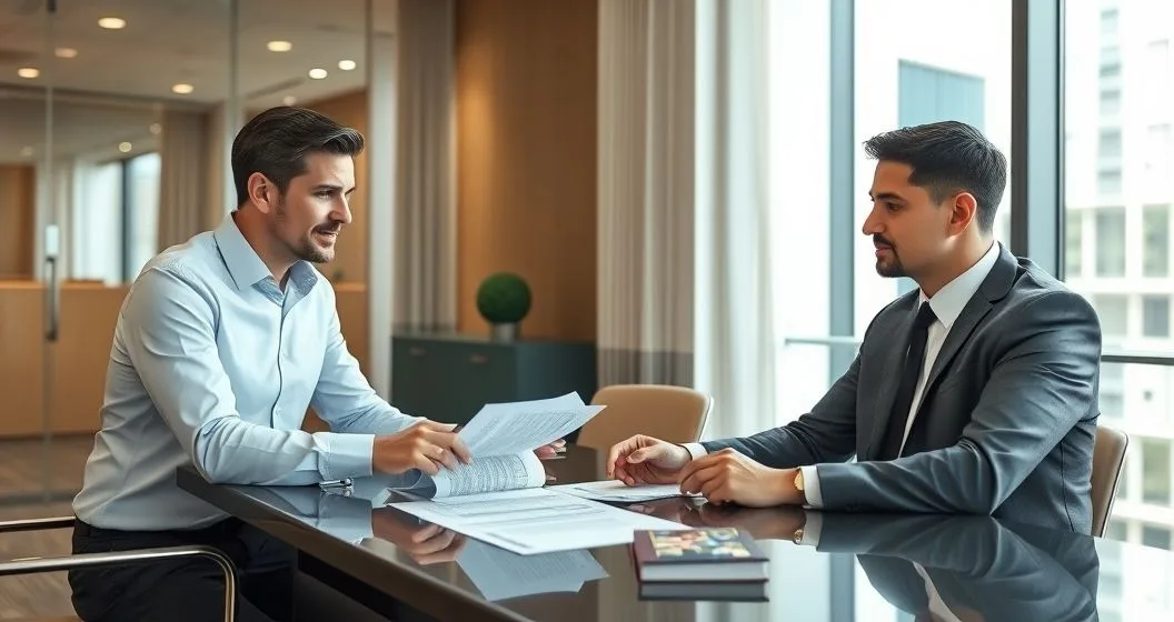 Tax advisor points at tax forms and a passport on a desk while explaining how claiming a nonresident dependent affects eligibility for credits and refunds
