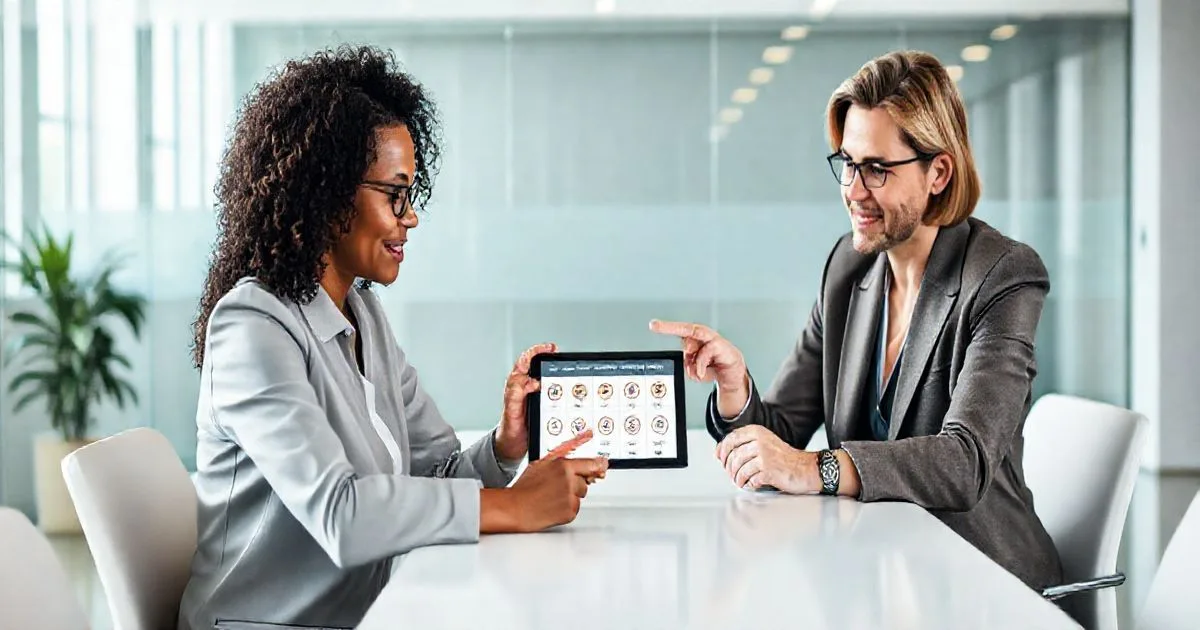 Donor and advisor looking at a tablet showing scheduled small donations to multiple charities with circular arrows indicating recurring grants