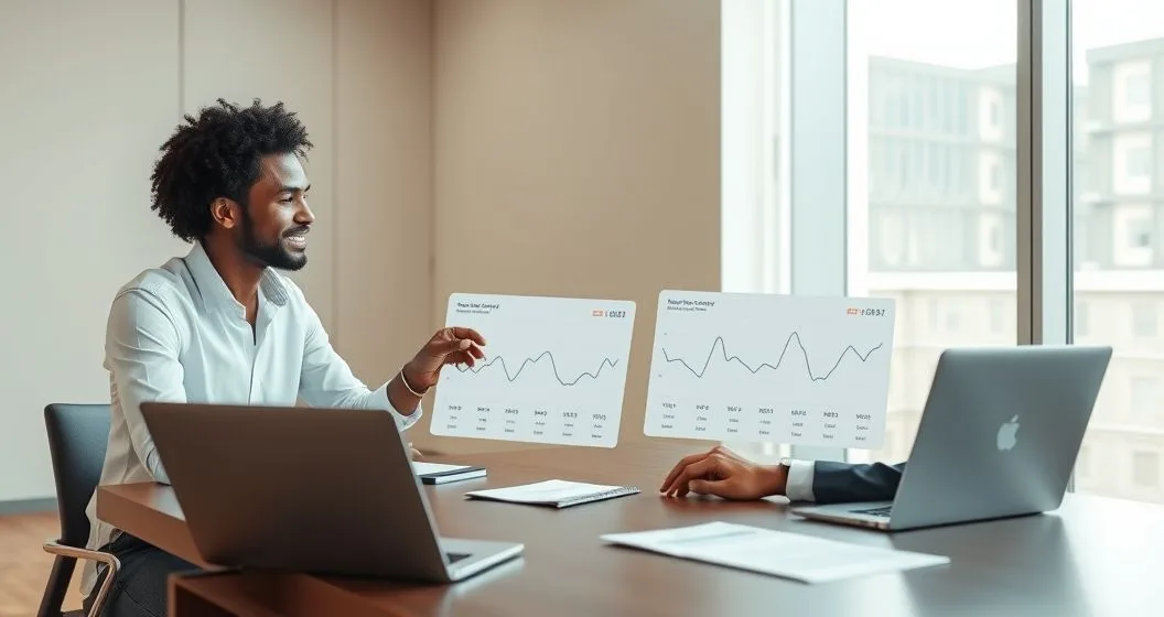 Financial advisor and borrower comparing tablet timelines showing multiple small payments versus one large lump sum