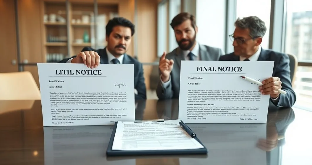 Tax advisor points to LT11 and CP504 final levy notices on a conference table while a client listens and a Form 12153 is on a clipboard.