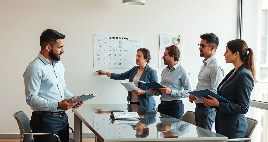 Tax advisor and business owners reviewing late filing penalties at a conference table