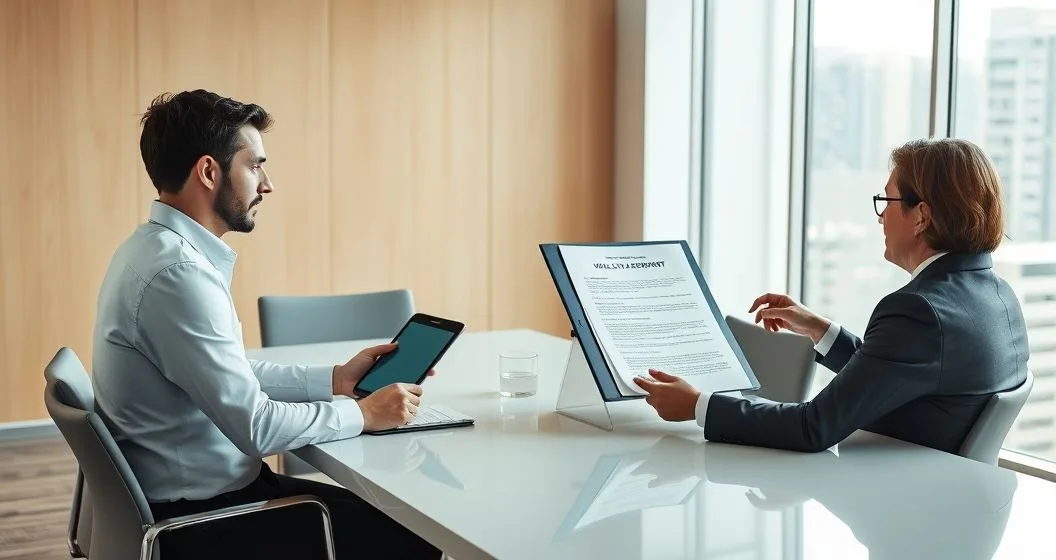 Diverse borrower team presenting a waiver proposal to a bank officer in a modern conference room with counsel reviewing documents