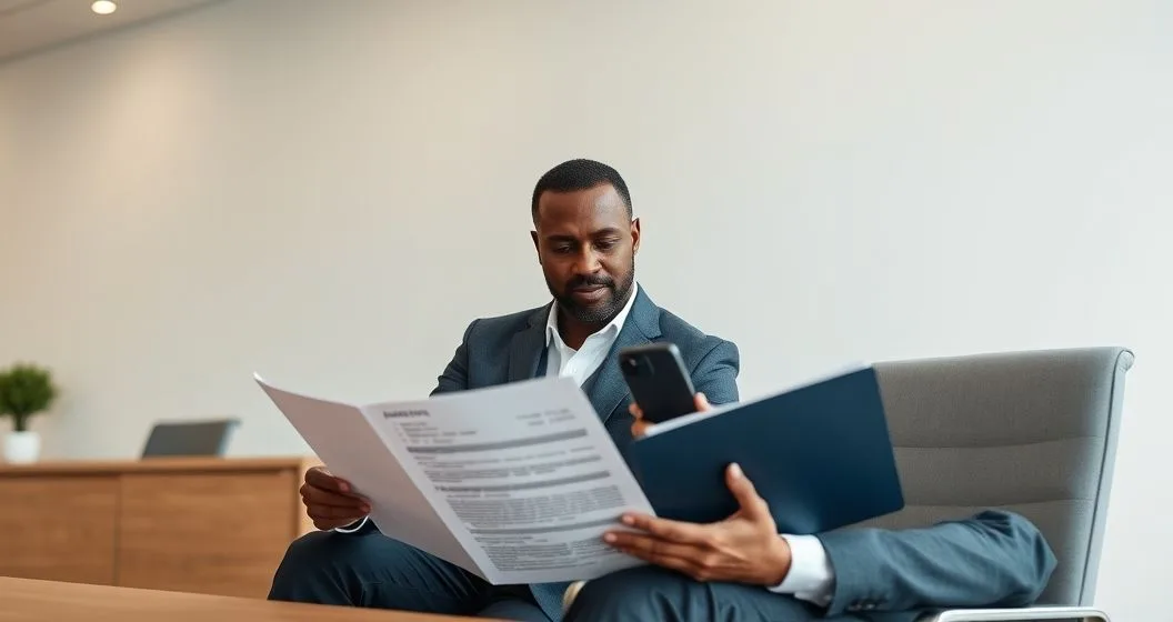 Tax attorney and client review a payment agreement and appeal documents while the attorney negotiates on the phone to protect a federal refund