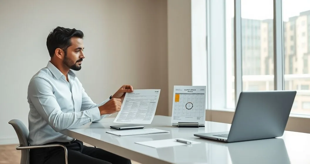 Tax advisor and client reviewing an official mailed notice at a conference table while marking a response deadline on a calendar