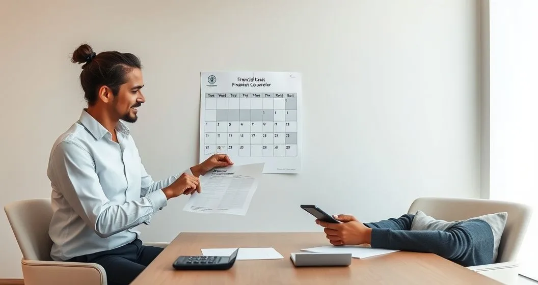 Financial counselor and client reviewing a short term repayment plan in a modern office