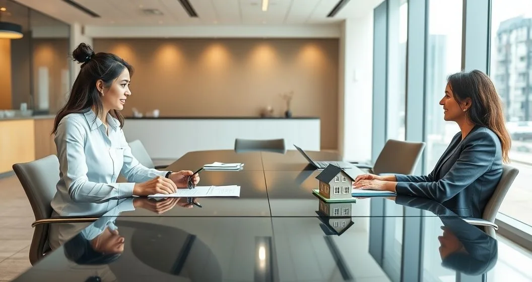 A borrower sits between two financial advisors at a modern conference table one side showing only paperwork for an unsecured signature loan the other side showing car keys and a house model as collateral for a secured personal loan.