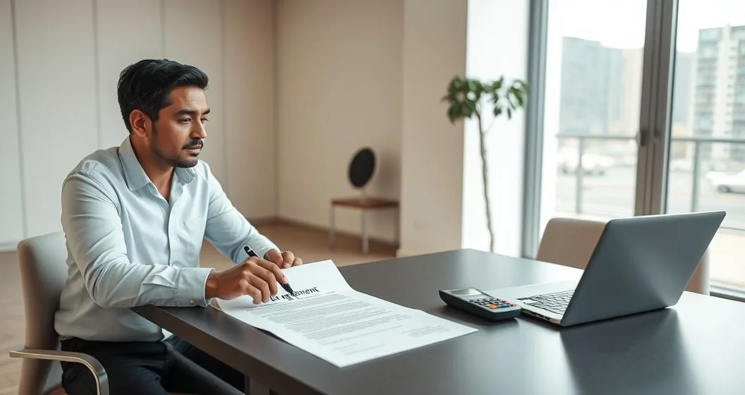 Financial counselor highlights red flags on a loan agreement for a client in a modern office