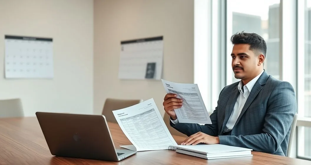 Tax advisor and client review a notice and checklist at a tidy office table with a calendar